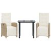 vidaXL 3 Piece Bistro Set with Cushions Beige Poly Rattan