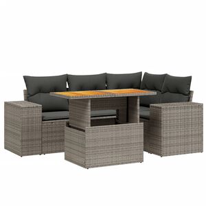 vidaXL 5 Piece Garden Sofa Set with Cushions Grey Poly Rattan