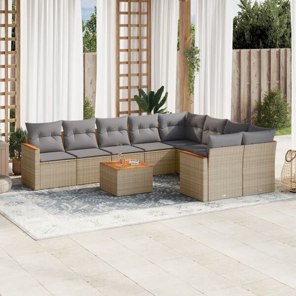 vidaXL 10 Piece Garden Sofa Set with Cushions Beige Poly Rattan