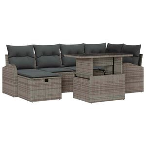 vidaXL Garden Sofa Set with Cushion 7 pcs Grey Poly rattan