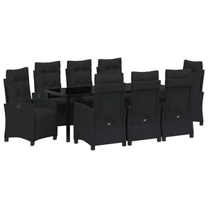 vidaXL Garden Dining Set 9 pcs Black Poly Rattan