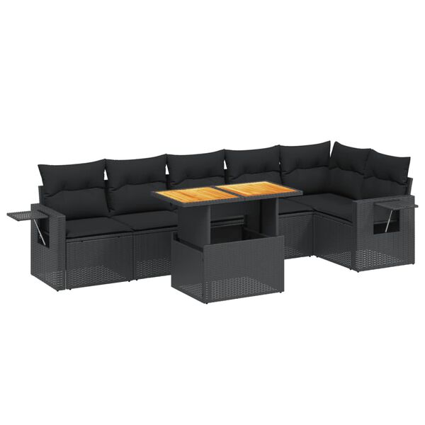 vidaXL 7 Piece Garden Sofa Set with Cushions Black Poly Rattan