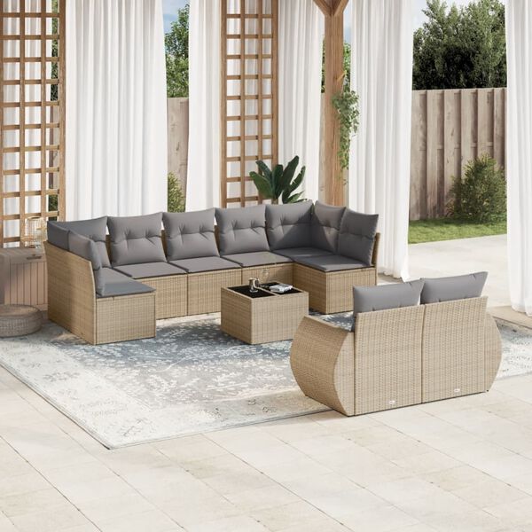 vidaXL 10 Piece Garden Sofa Set with Cushions Beige Poly Rattan