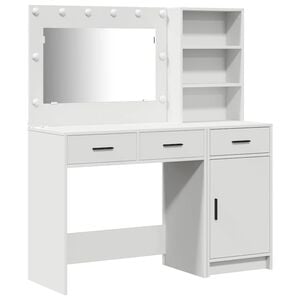 vidaXL Dressing Table with Mirror Lights 2 pcs White Engineered Wood