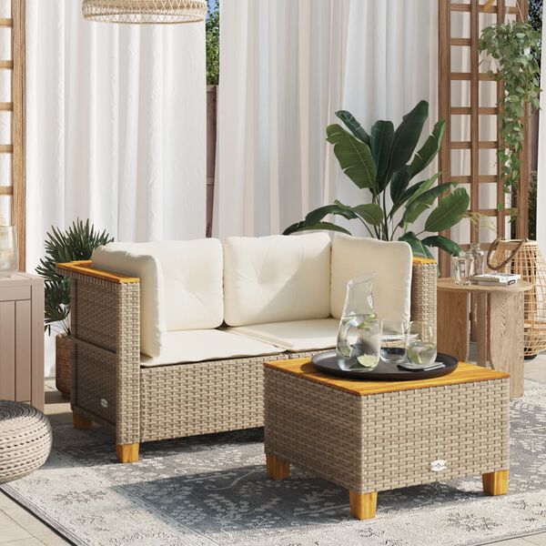 vidaXL Garden Sofas Corner with Cushions 2 pcs Beige Poly Rattan