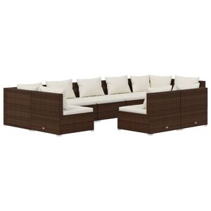 vidaXL 9 Piece Garden Lounge Set with Cushions Brown Poly Rattan