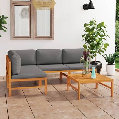 vidaXL 5 Piece Garden Lounge Set with Grey Cushions Solid Teak Wood
