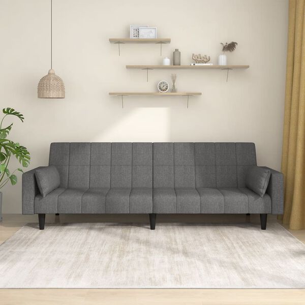 vidaXL 2-Seater Sofa Bed with Two Pillows Light Grey Fabric