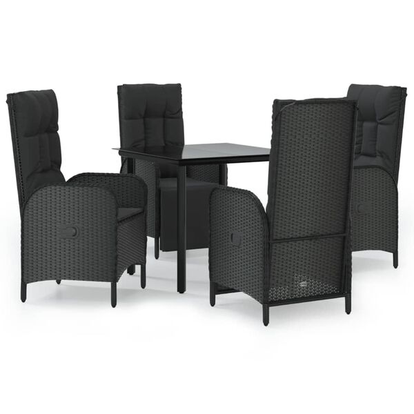 vidaXL 5 Piece Garden Dining Set with Cushions Black Poly Rattan