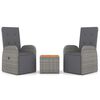 vidaXL 3 Piece Garden Lounge Set Grey Poly Rattan&Solid Wood Acacia