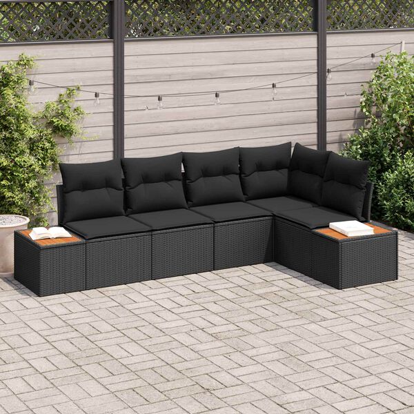 vidaXL Garden Sofa Set with Cushion 5 pcs Black Poly rattan