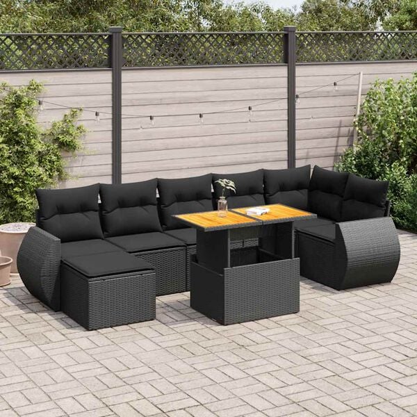 vidaXL 8 Piece Garden Sofa Set with Cushions Black Poly Rattan