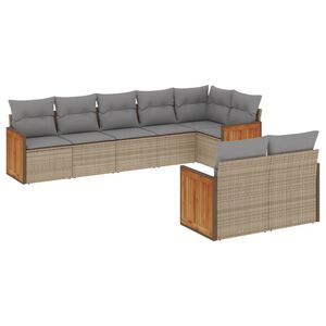 vidaXL 8 Piece Garden Sofa Set with Cushions Beige Poly Rattan
