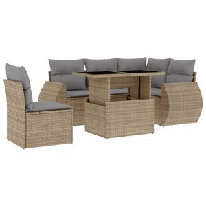 vidaXL 6 Piece Garden Sofa Set with Cushions Beige Poly Rattan