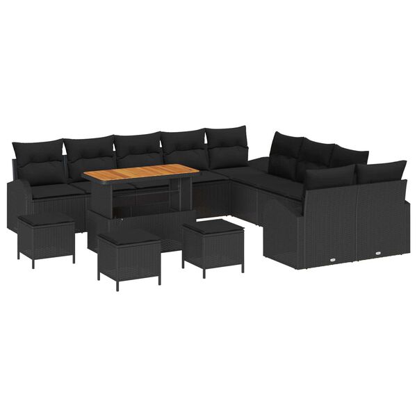 vidaXL Garden Sofa Set with Cushion with Storage 14 pcs Black