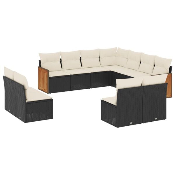 vidaXL 11 Piece Garden Sofa Set with Cushions Black Poly Rattan