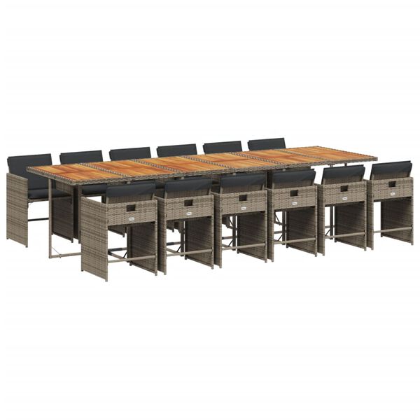 vidaXL 13 Piece Garden Dining Set with Cushions Grey Poly Rattan