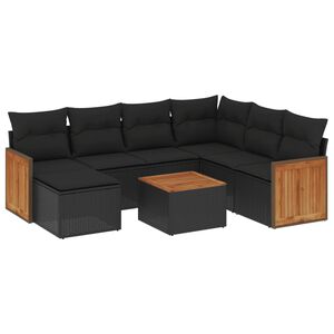 vidaXL 8 Piece Garden Sofa Set with Cushions Black Poly Rattan