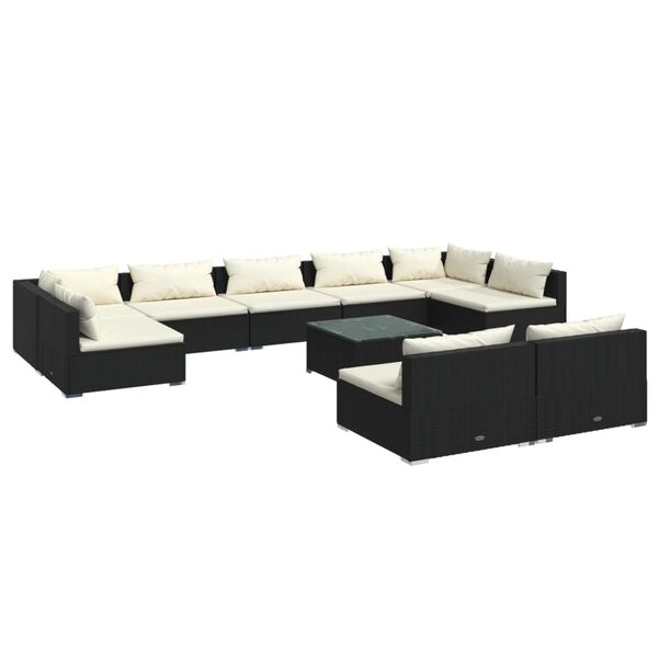 vidaXL 10 Piece Garden Lounge Set with Cushions Black Poly Rattan