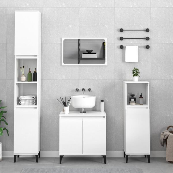 vidaXL 4 Piece Bathroom Furniture Set High Gloss White Engineered Wood