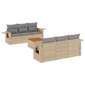 vidaXL 7 Piece Garden Sofa Set with Cushions Beige Poly Rattan