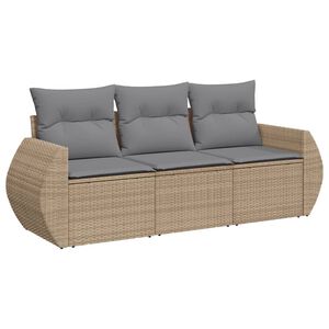 vidaXL 3 Piece Garden Sofa Set with Cushions Beige Poly Rattan