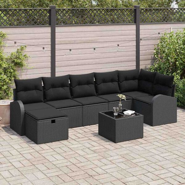 vidaXL Garden Sofa Set with Cushion 8 pcs Black Poly rattan