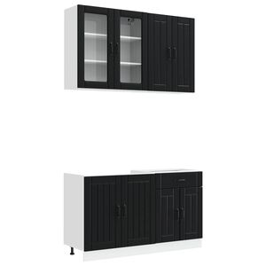 vidaXL Kitchen Unit LUCCA 4 pcs Black Engineered Wood