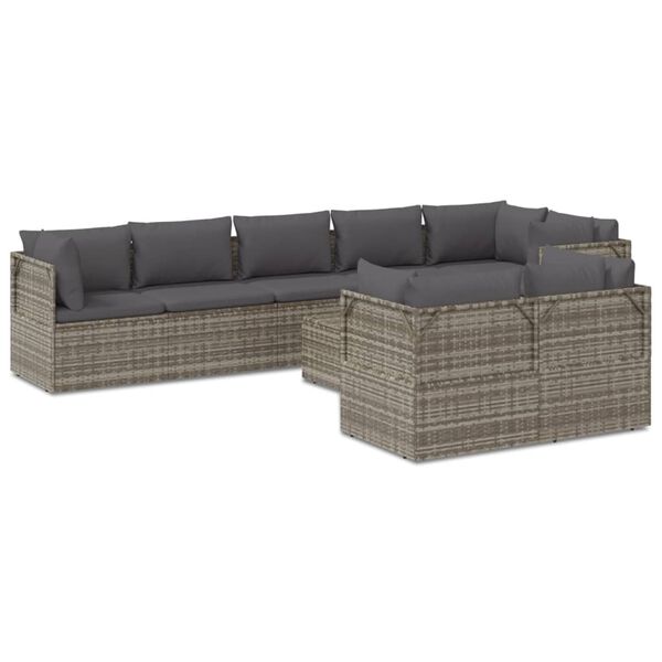 vidaXL 9 Piece Garden Lounge Set with Cushions Grey Poly Rattan