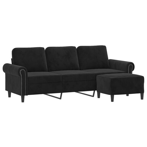 vidaXL 3-Seater Sofa with Footstool Black 180 cm Velvet