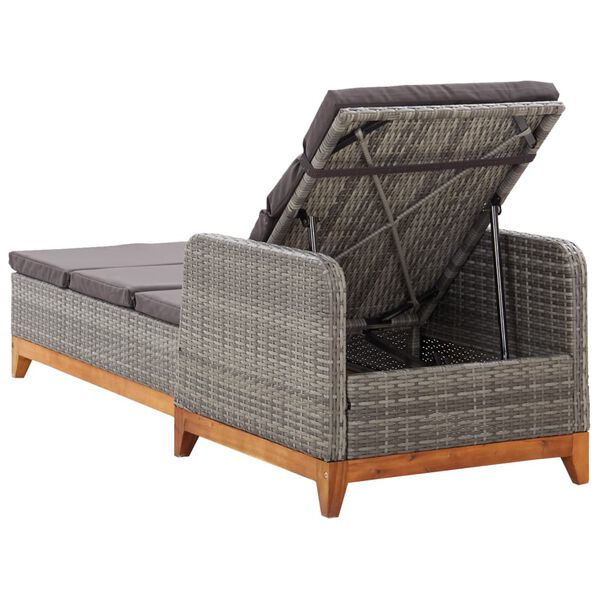 vidaXL Sun Lounger Poly Rattan and Solid Acacia Wood Grey