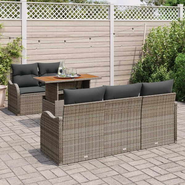 vidaXL Garden Sofa Set with Cushion 6 pcs Grey Poly Rattan