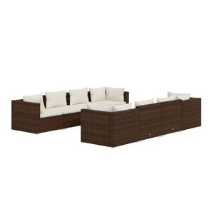 vidaXL 9 Piece Garden Lounge Set with Cushions Poly Rattan Brown