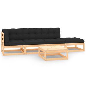 vidaXL 5 Piece Garden Lounge Set with Cushions Solid Wood Pine
