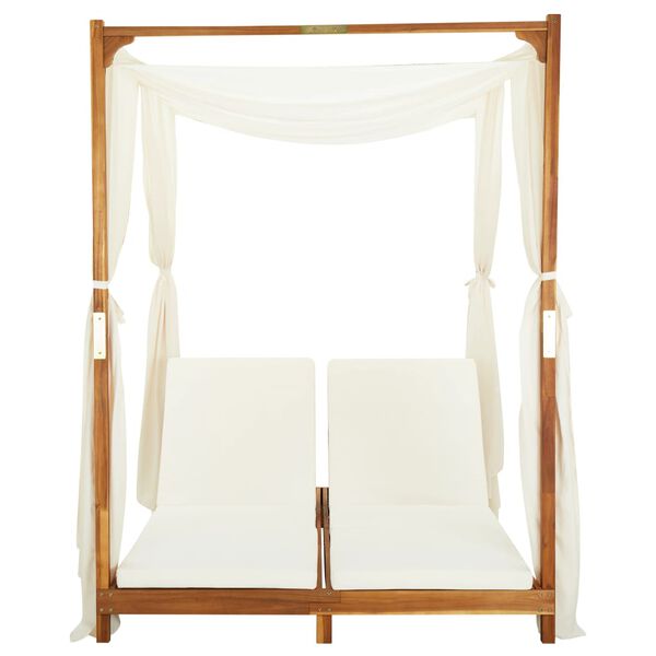 vidaXL Double Sun Lounger with Curtains & Cushions Solid Acacia Wood