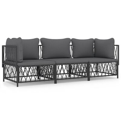vidaXL 3 Piece Garden Lounge Set with Cushions Anthracite Steel