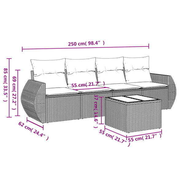 vidaXL 5 Piece Garden Sofa Set with Cushions Beige Poly Rattan