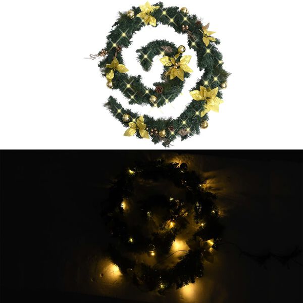 vidaXL Christmas Garland with LED Lights Green 2.7 m PVC