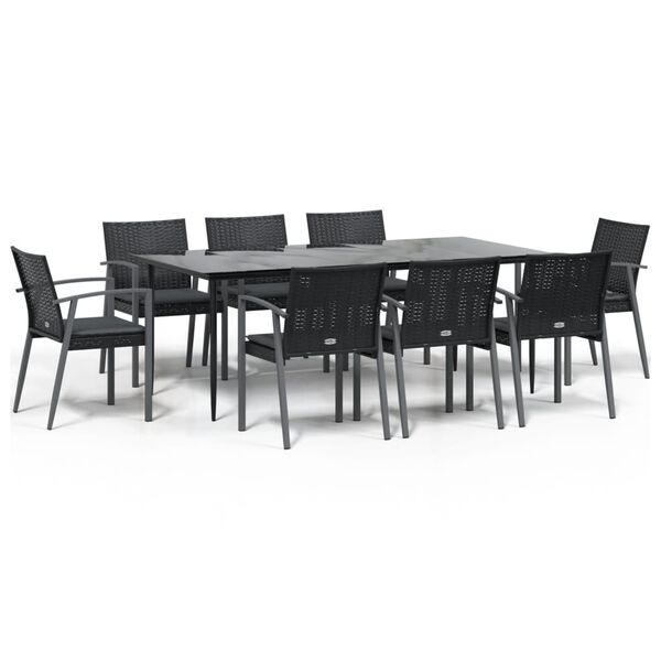 vidaXL 9 Piece Garden Dining Set with Cushions Poly Rattan and Steel