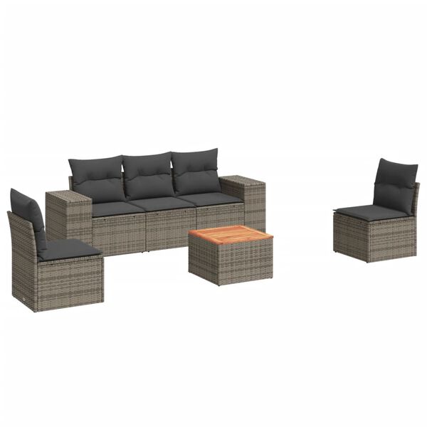 vidaXL 6 Piece Garden Sofa Set with Cushions Grey Poly Rattan