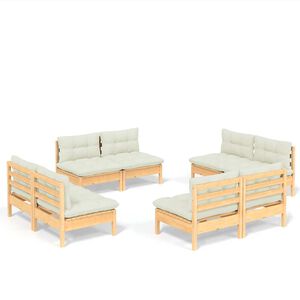 vidaXL 8 Piece Garden Lounge Set with Cream Cushions Pinewood
