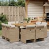vidaXL 9 Piece Garden Dining Set with Cushions Beige Poly Rattan
