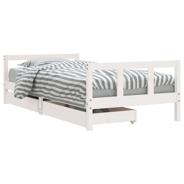 vidaXL Kids Bed Frame with Drawers White 90x190 cm Solid Wood Pine