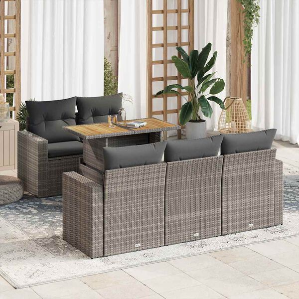 vidaXL 6 Piece Garden Sofa Set with Cushions Grey Poly Rattan