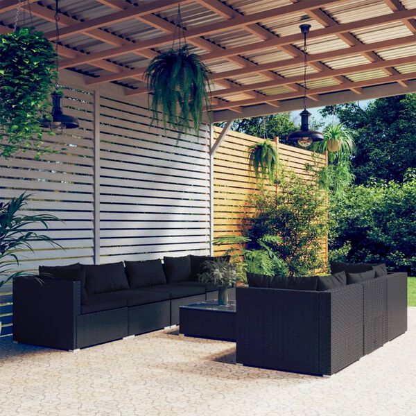 vidaXL 8 Piece Garden Lounge Set with Cushions Poly Rattan Black