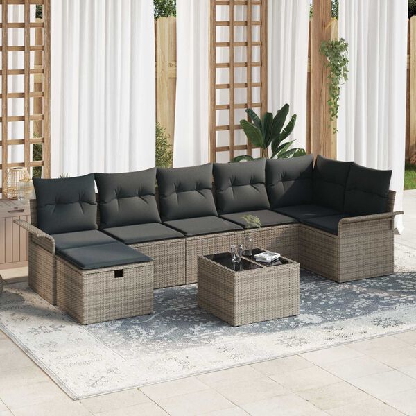 vidaXL Garden Sofa Set with Cushion 8 pcs Grey Poly rattan