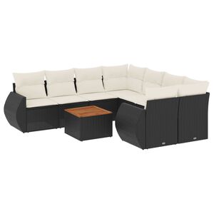 vidaXL 9 Piece Garden Sofa Set with Cushions Black Poly Rattan