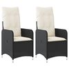 vidaXL Reclining Garden Chairs 2 pcs with Cushions Black Poly Rattan