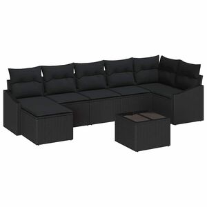 vidaXL Garden Sofa Set with Cushion 8 pcs Black Poly Rattan