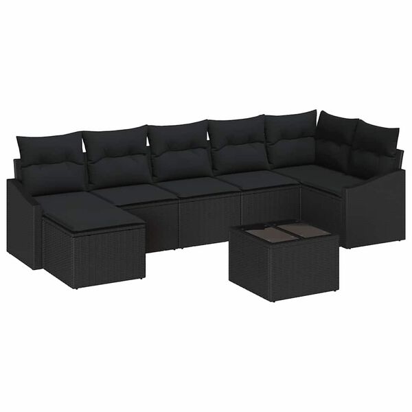 vidaXL Garden Sofa Set with Cushion 8 pcs Black Poly Rattan
